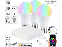 7links HomeKit-Set: ZigBee-Gateway + 3 RGB-CCT-LED-Lampen, E27, 9 W, 806 lm; Outdoor-WLAN-IP-Überwachungskameras Outdoor-WLAN-IP-Überwachungskameras Outdoor-WLAN-IP-Überwachungskameras 