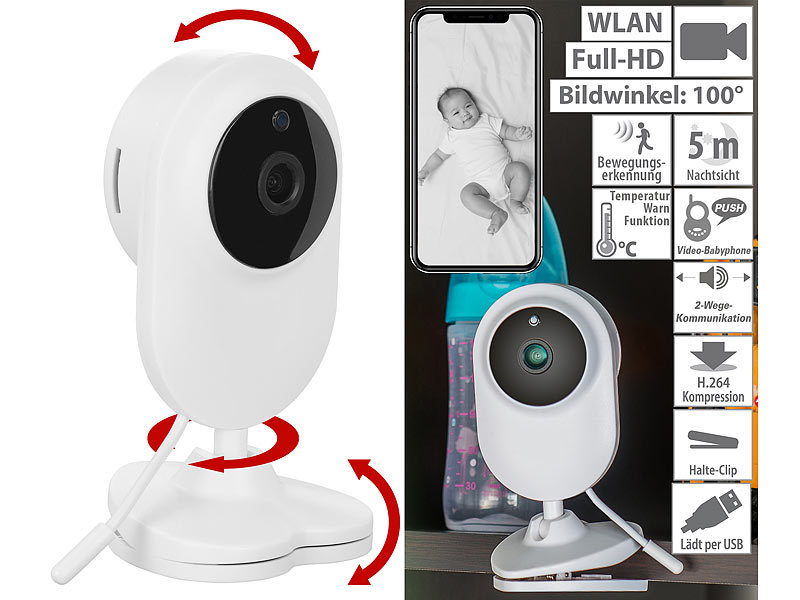 Babyphone WLAN Kamera Nachtsicht Gegensprechfunktion Steuerung inklusive App 