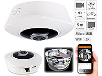 7links 360°-Panorama-IP-Überwachungskamera, 3 MP-Auflösung, WLAN, Nachtsicht; WLAN-IP-Überwachungskameras mit Objekt-Tracking & App WLAN-IP-Überwachungskameras mit Objekt-Tracking & App 