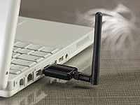 7links Mini-USB-WLAN-Stick, 150 Mbit (N-draft) mit abnehmbarer 2-dbi-Antenne; WLAN-Repeater 