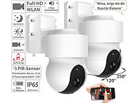 7links 2er-Set Pan-Tilt-Akku-Überwachungskameras, Full HD, WLAN, App, 120°; WLAN-IP-Überwachungskameras mit Nachtsicht und Objekt-Tracking, dreh- und schwenkbar, für Echo Show 