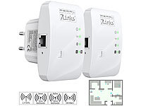 7links 2er-Set Mini-WLAN-Repeater mit WPS-Taste, 300 Mbit/s, 2,4 GHz & LAN; WLAN-Repeater WLAN-Repeater 