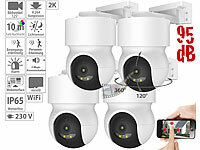 7links 4er-Set 2K-Pan-Tilt-Outdoorkameras, Farb-Nachtsicht, 360°, Sirene, App; WLAN-IP-Überwachungskameras mit Objekt-Tracking & App, WLAN-IP-Nachtsicht-Überwachungskameras & Babyphones 