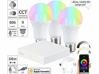 7links HomeKit-Set: ZigBee-Gateway + 3 RGB-CCT-LED-Lampen, E27, 9 W, 806 lm