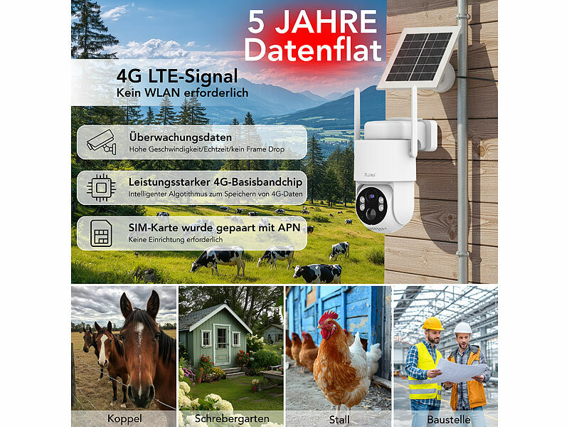; 4G/LTE-Akku-Außenkamera mit eSIM, 2K-Auflösung, Pan-Tilt-Funktion & Solarpanel 4G/LTE-Akku-Außenkamera mit eSIM, 2K-Auflösung, Pan-Tilt-Funktion & Solarpanel 4G/LTE-Akku-Außenkamera mit eSIM, 2K-Auflösung, Pan-Tilt-Funktion & Solarpanel 