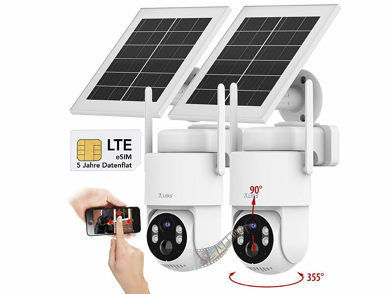 ; 4G/LTE-Akku-Außenkamera mit eSIM, 2K-Auflösung, Pan-Tilt-Funktion & Solarpanel 4G/LTE-Akku-Außenkamera mit eSIM, 2K-Auflösung, Pan-Tilt-Funktion & Solarpanel 4G/LTE-Akku-Außenkamera mit eSIM, 2K-Auflösung, Pan-Tilt-Funktion & Solarpanel 